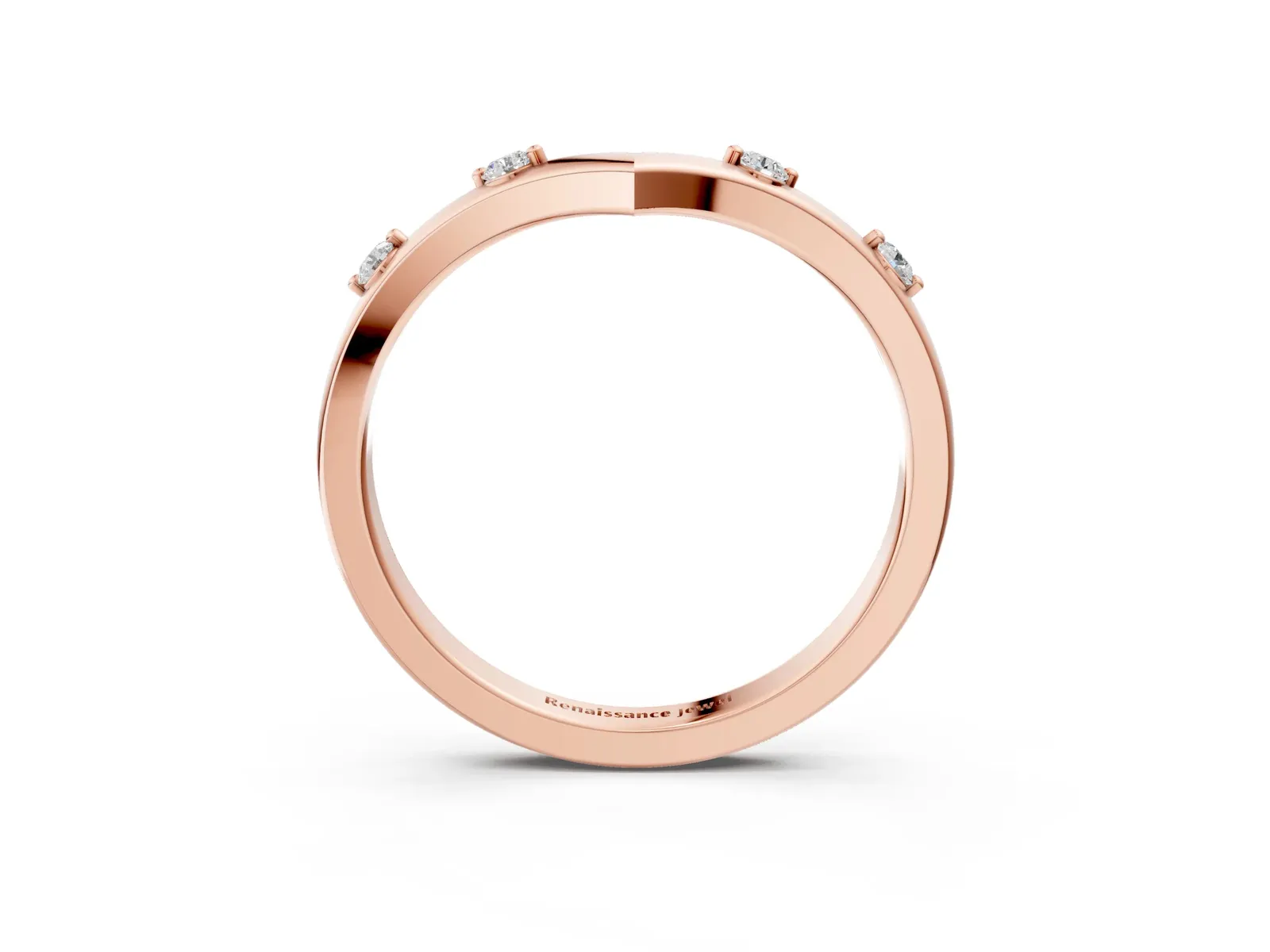 Diamond Chevron Band with Round Stones and Prong Setting Rose gold