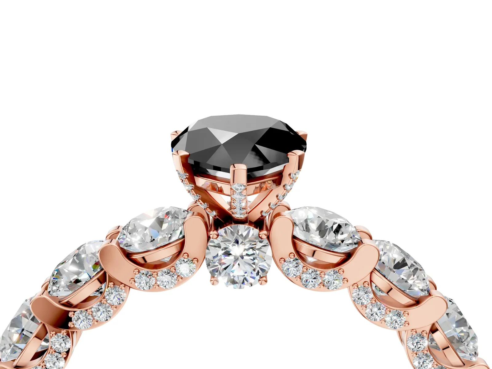 Fancy Black Pear Cut Diamond Side Stone Engagement Ring with Four-Prong Setting Rose gold