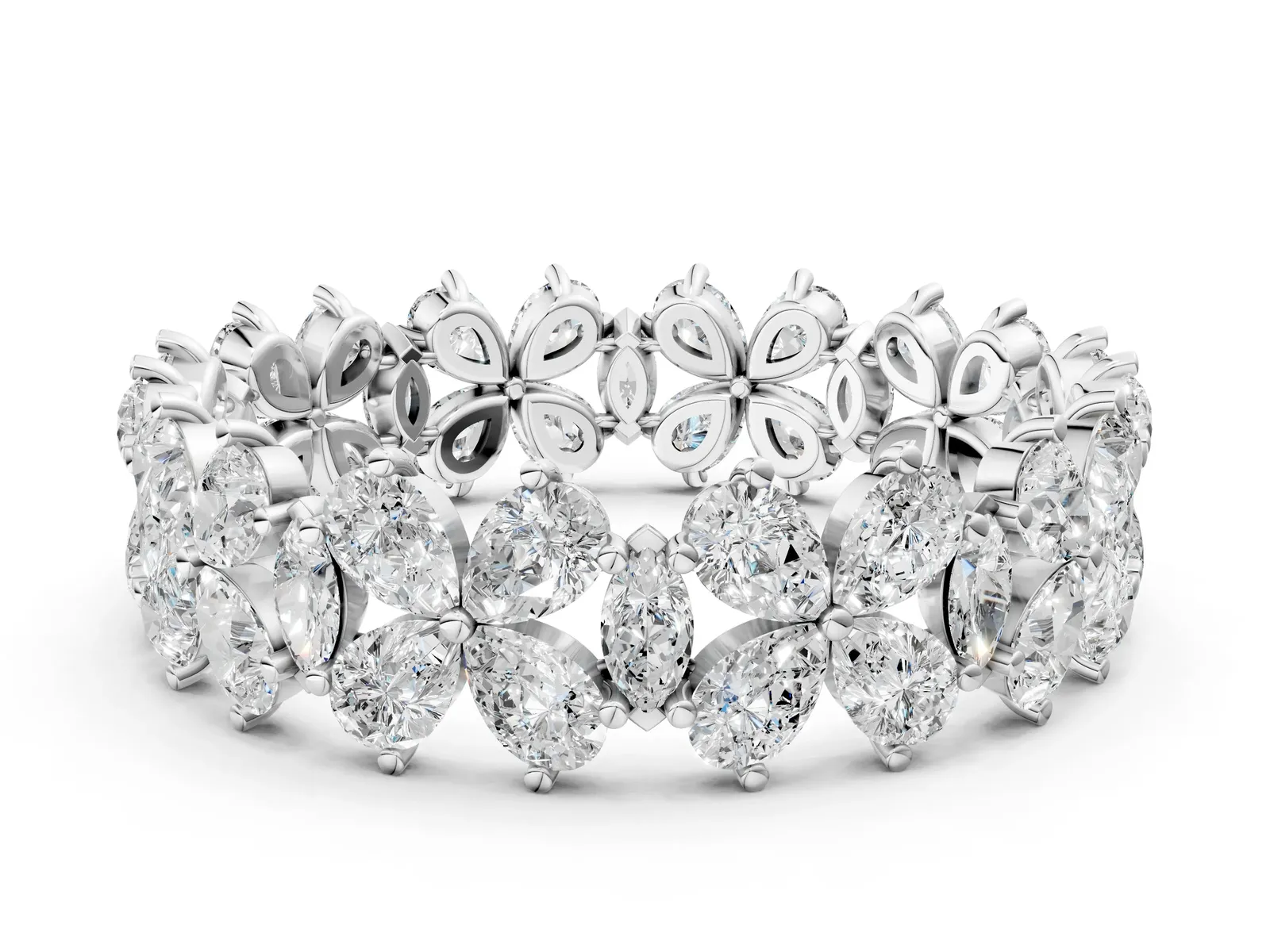 Pear and Marquise Diamond Floral Promise Ring White gold