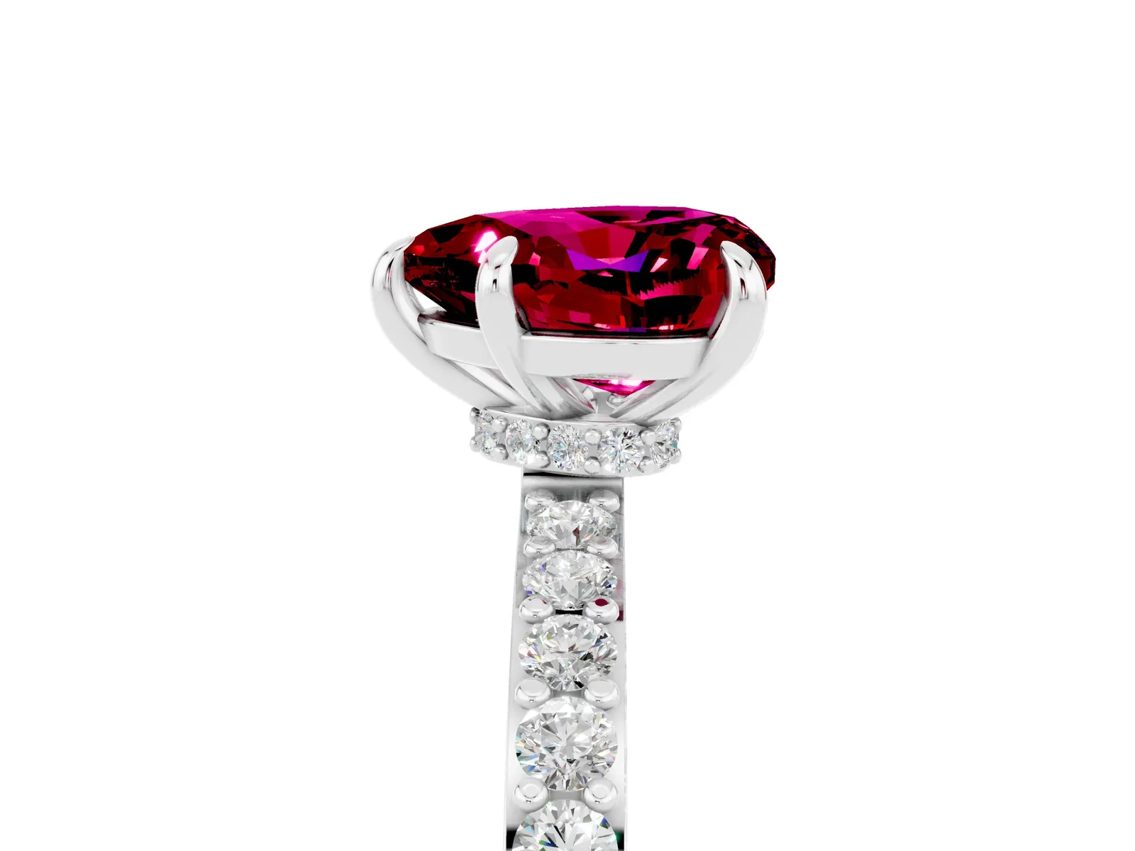 Heart Cut Garnet Solitaire Engagement Ring with Pavé Band and Four-Prong Setting Platinum