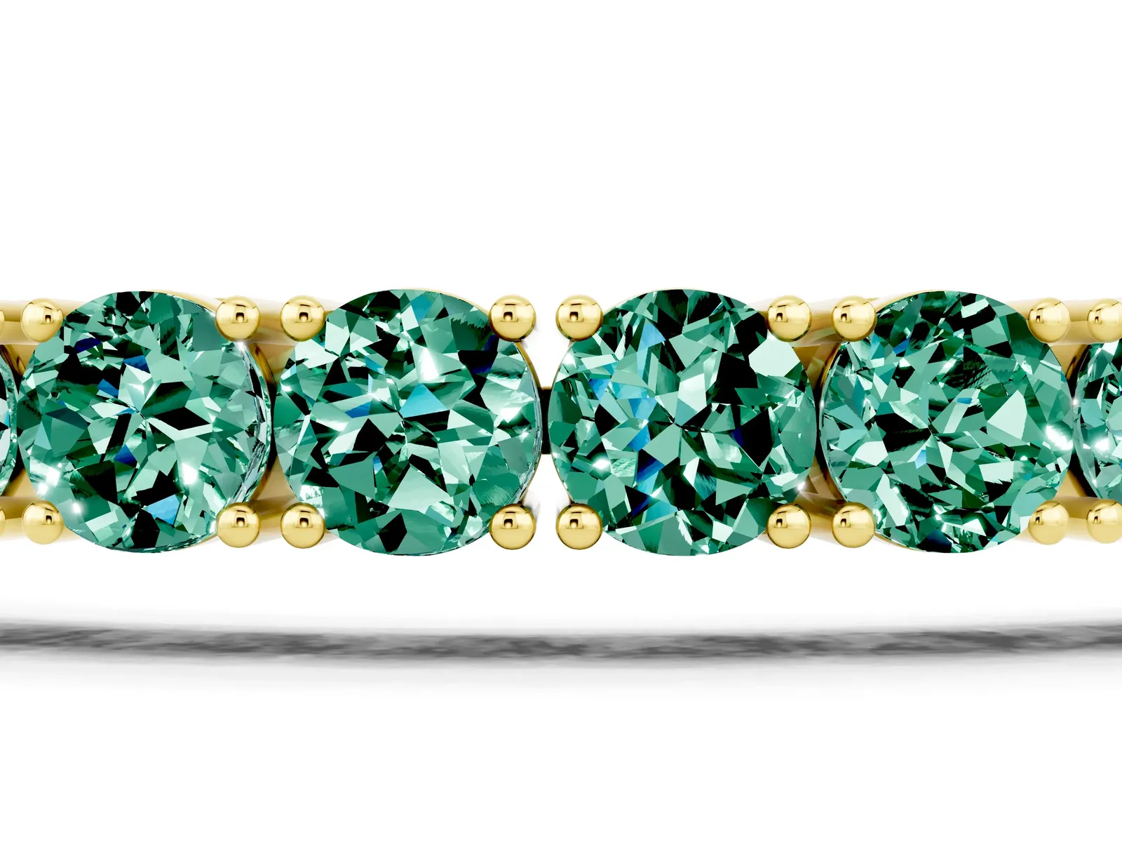 Round Brilliant Green Sapphire Tennis Bracelet with Prong Setting Yellow gold