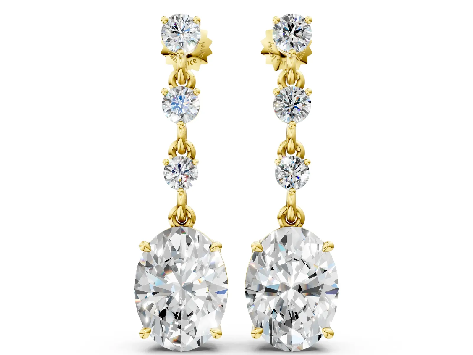 Round and Oval Diamond Drop Earrings Yellow gold