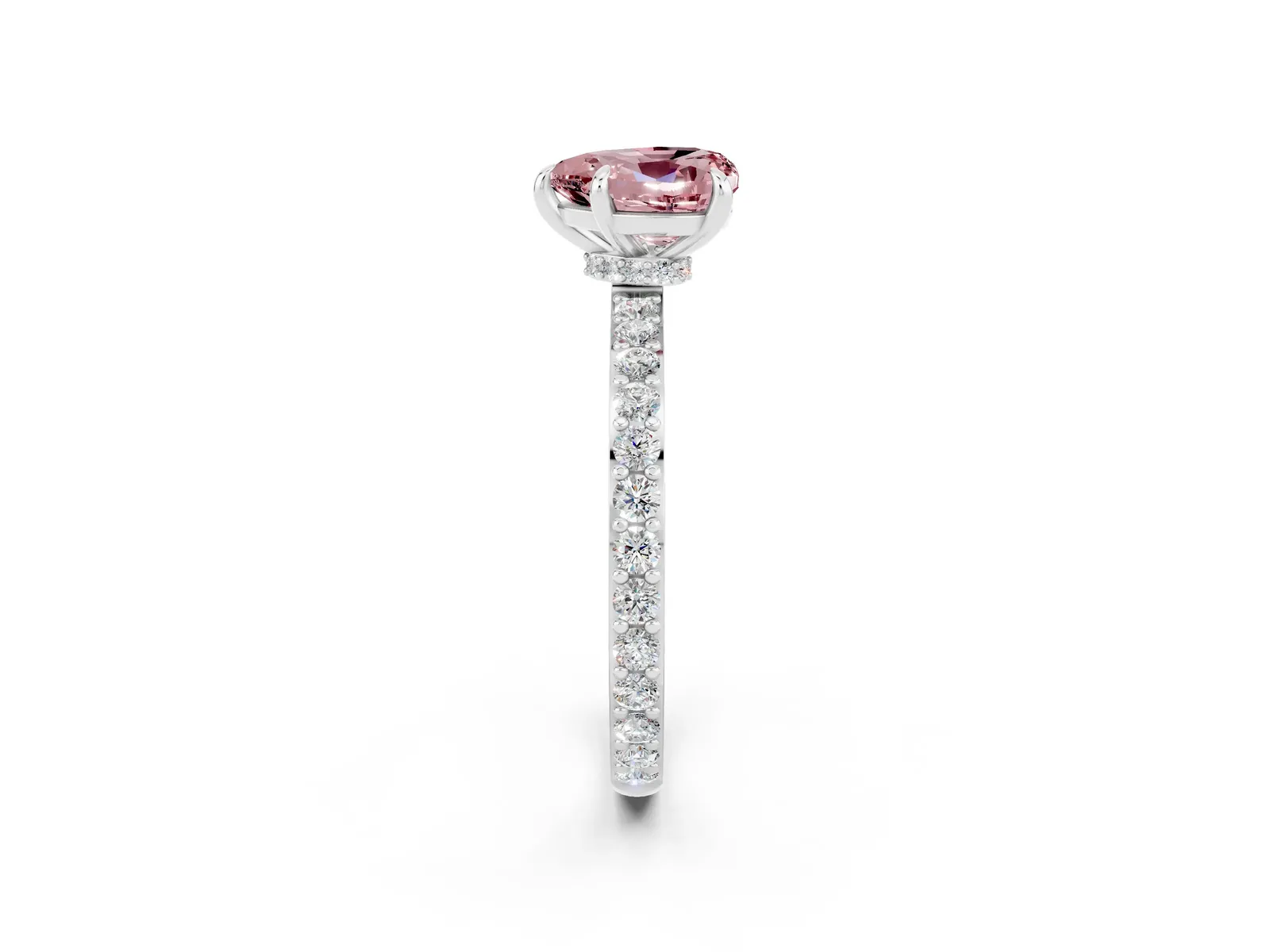 Heart Cut Morganite Solitaire Engagement Ring with Pavé Band and Four-Prong Setting Platinum