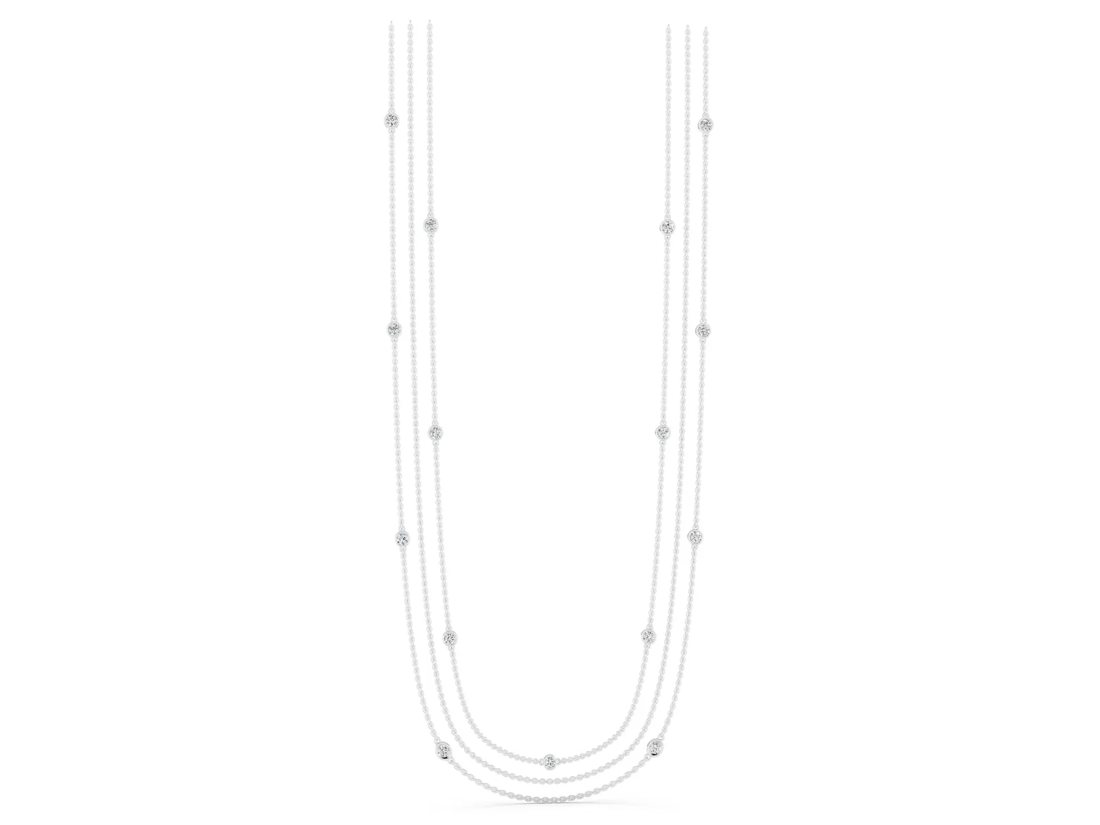 Round Diamond Station Necklace Silver