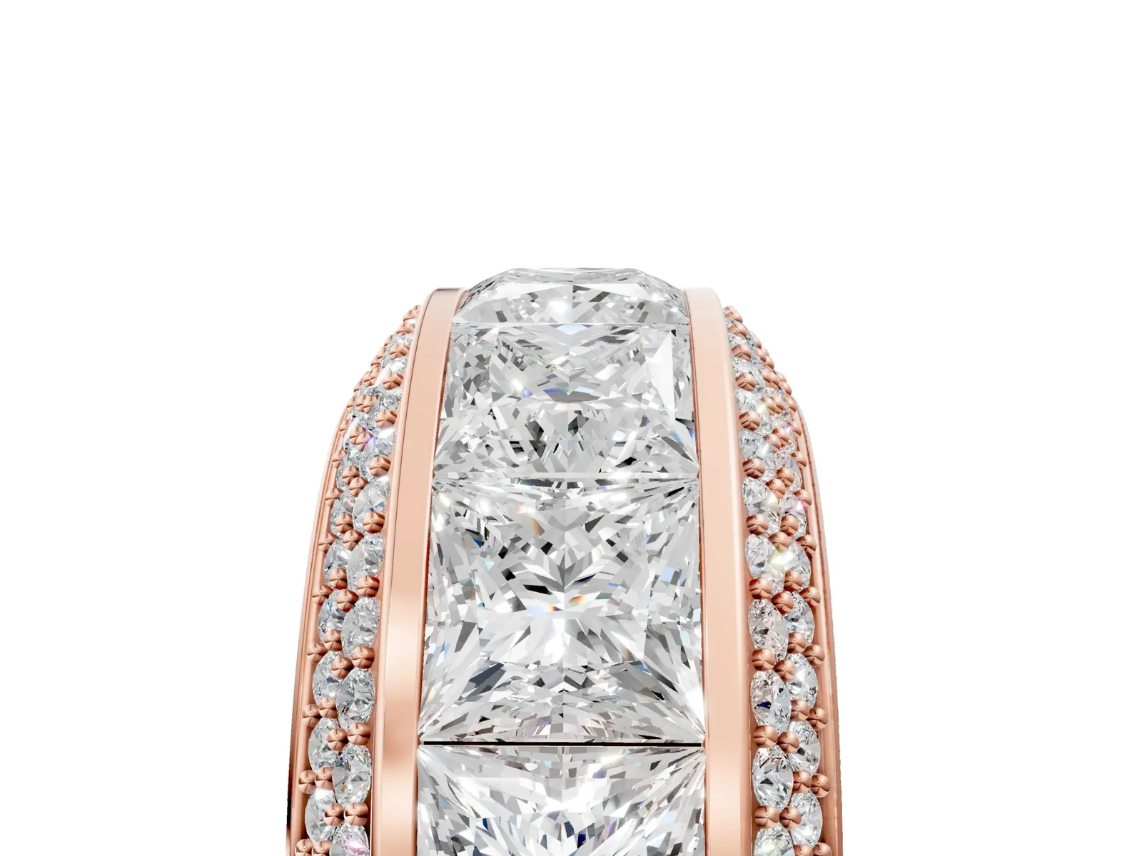 Princess Diamond Pavé Mens Wedding Band with Round Diamond Accents Rose gold