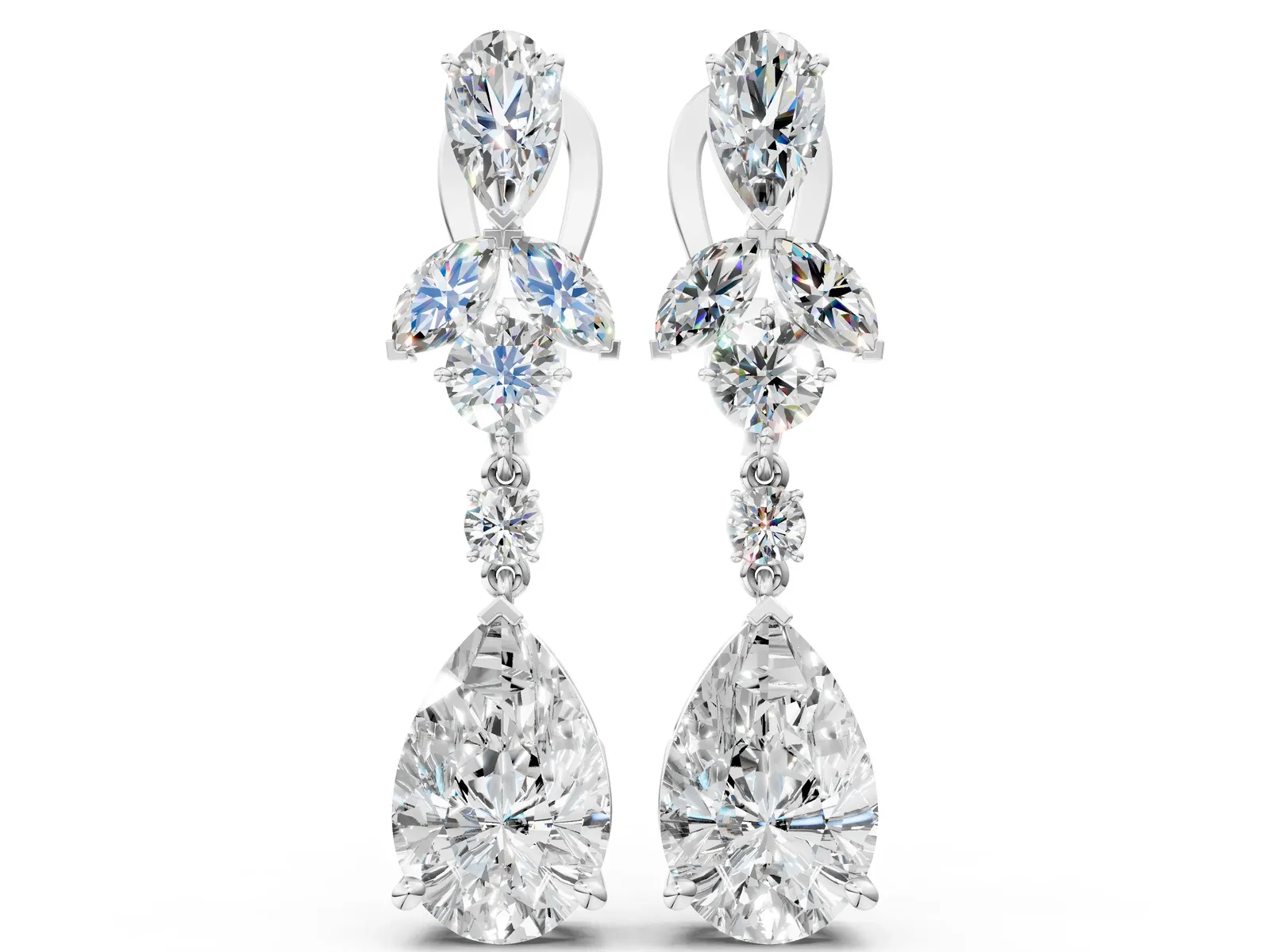 Pear, Marquise and Round Diamond Vancouver Drop Earrings White gold