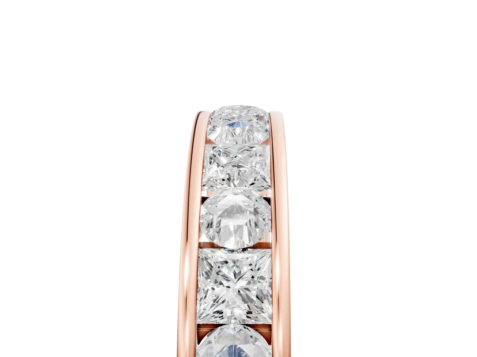 Princess Diamond Channel Set Promise Ring with Round Diamond Accents Rose gold
