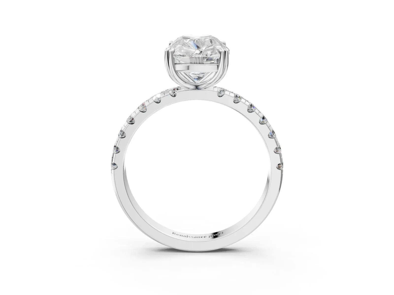 Old Mine Elongated Cushion Diamond Pave Band Ring White gold