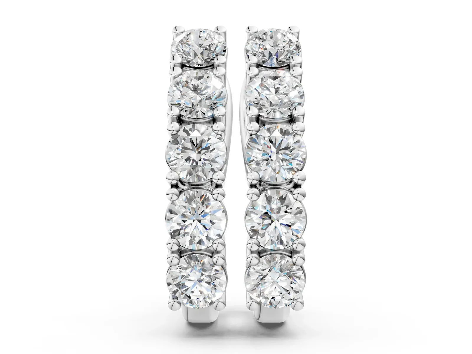 Round Diamond Channel Set Hoop Earrings with Four-Prong Setting White gold
