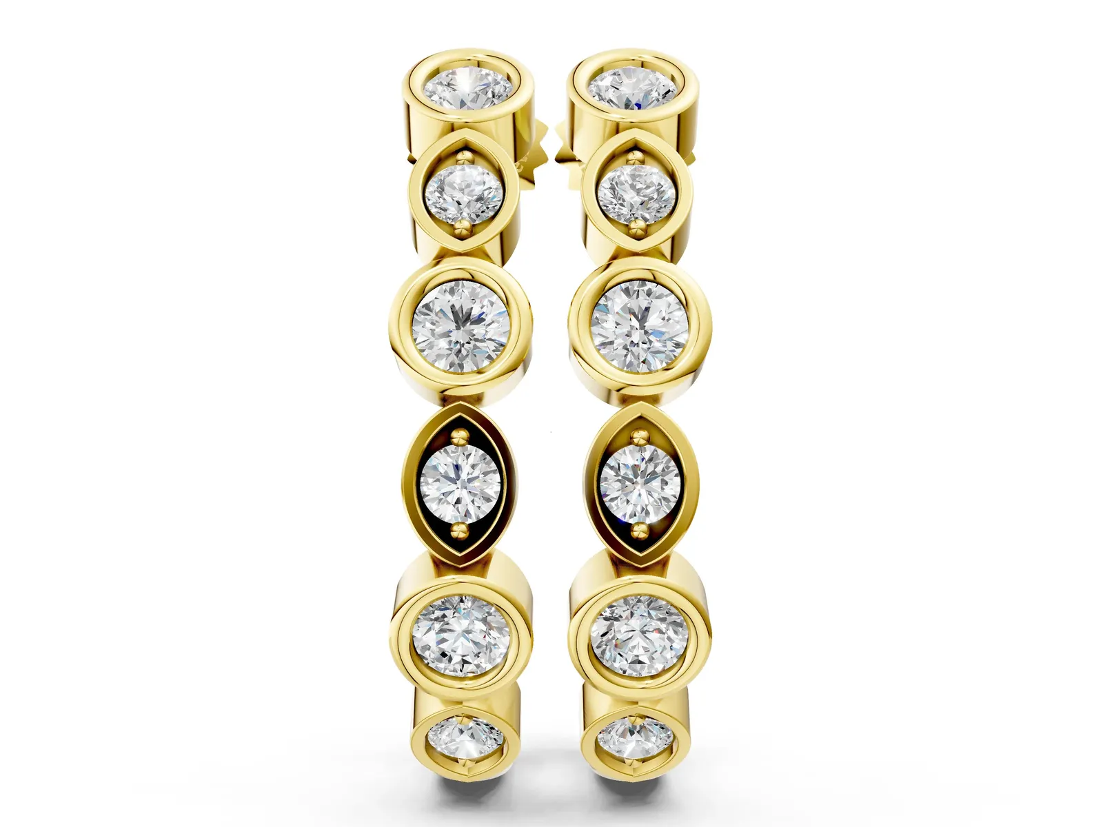 Bezel-Set Round and Marquise Diamond Hoop Earrings Yellow gold