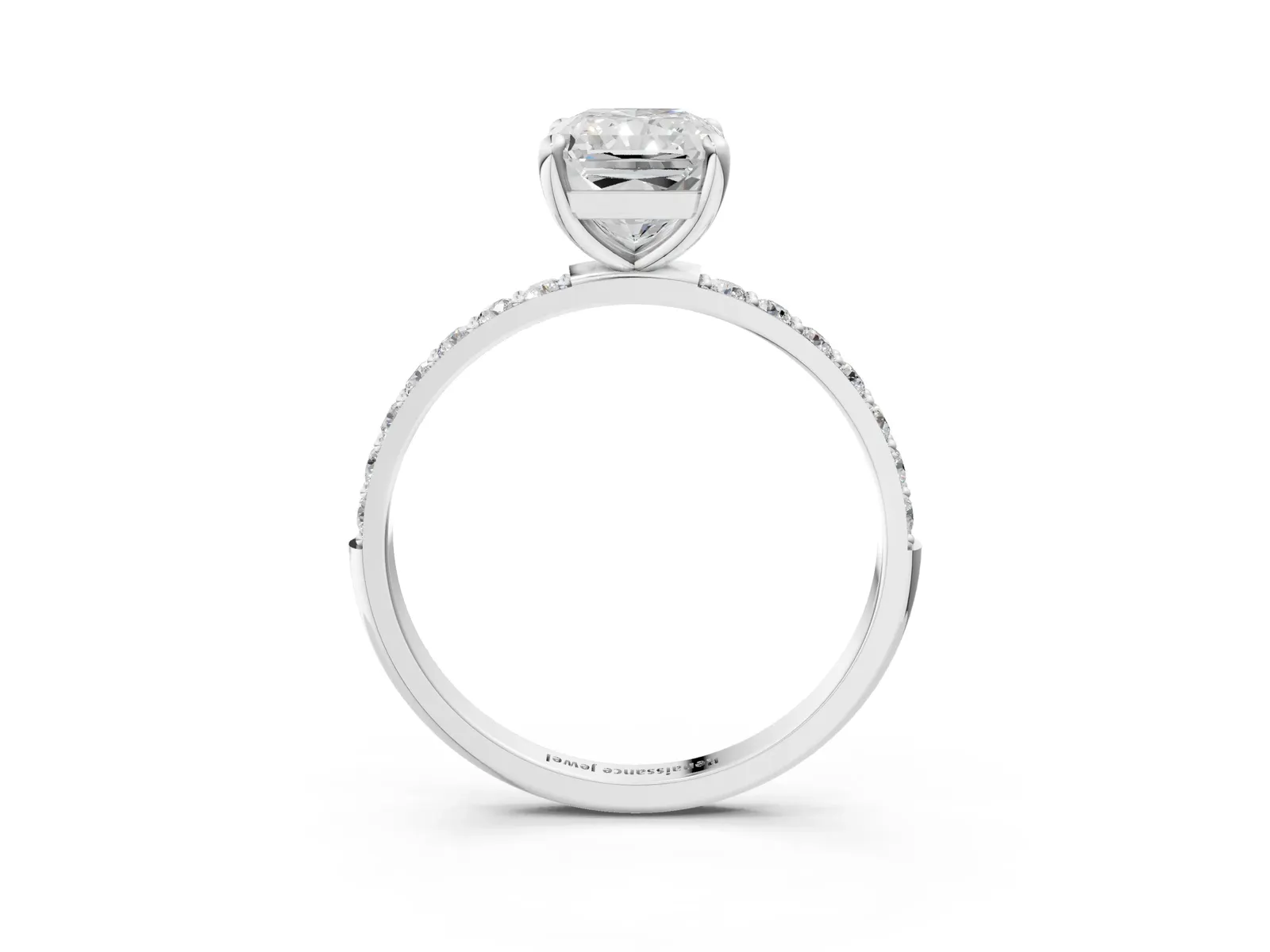 Radiant Cut Diamond Solitaire Ring with Round Pavé Band and Prong Setting Platinum