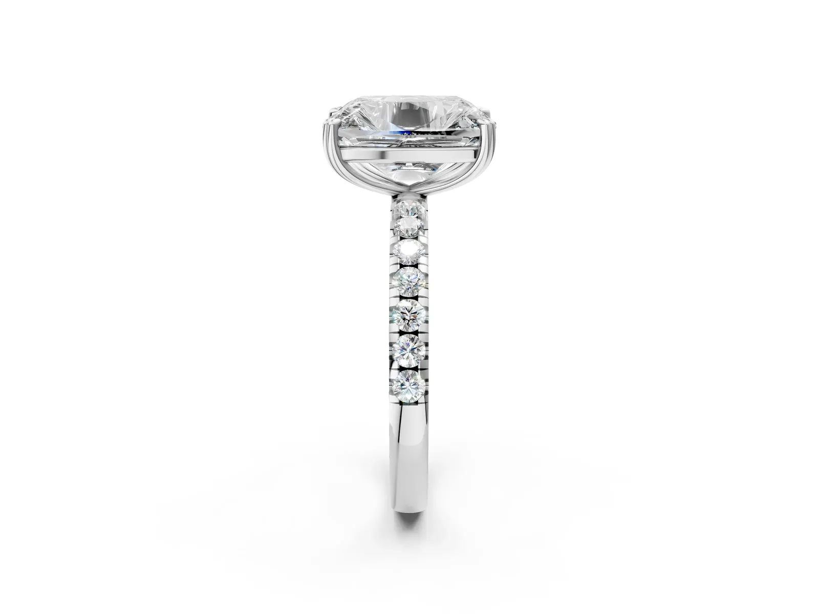 Old Mine Elongated Cushion Diamond Pave Band Ring White gold