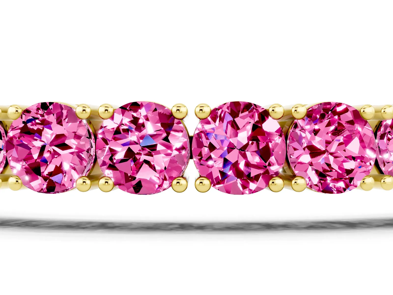 Round Brilliant Pink Sapphire Tennis Bracelet with Prong Setting Yellow gold