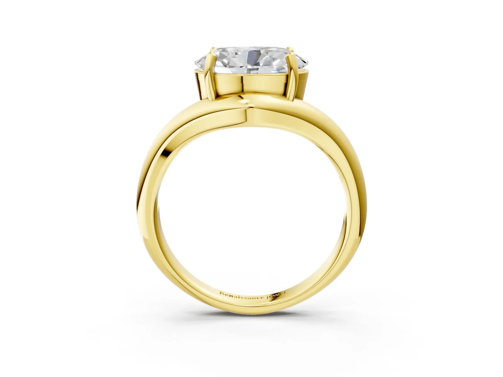 Oval Diamond Twisted Solitaire Ring Yellow gold