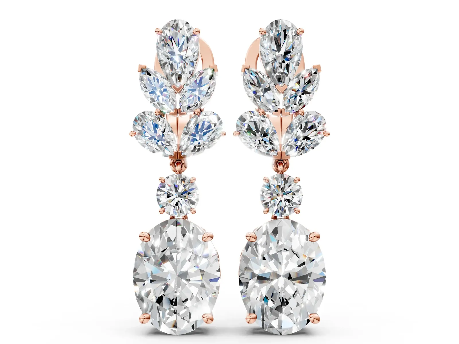 Pear, Marquise and Round Diamond Sacramento Drop Earrings Rose gold