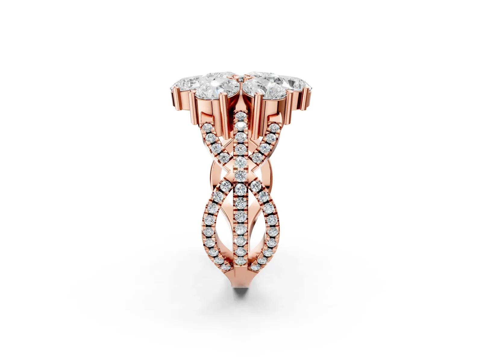 Pear Diamond Floral Ring with Round Diamond Accents Rose gold