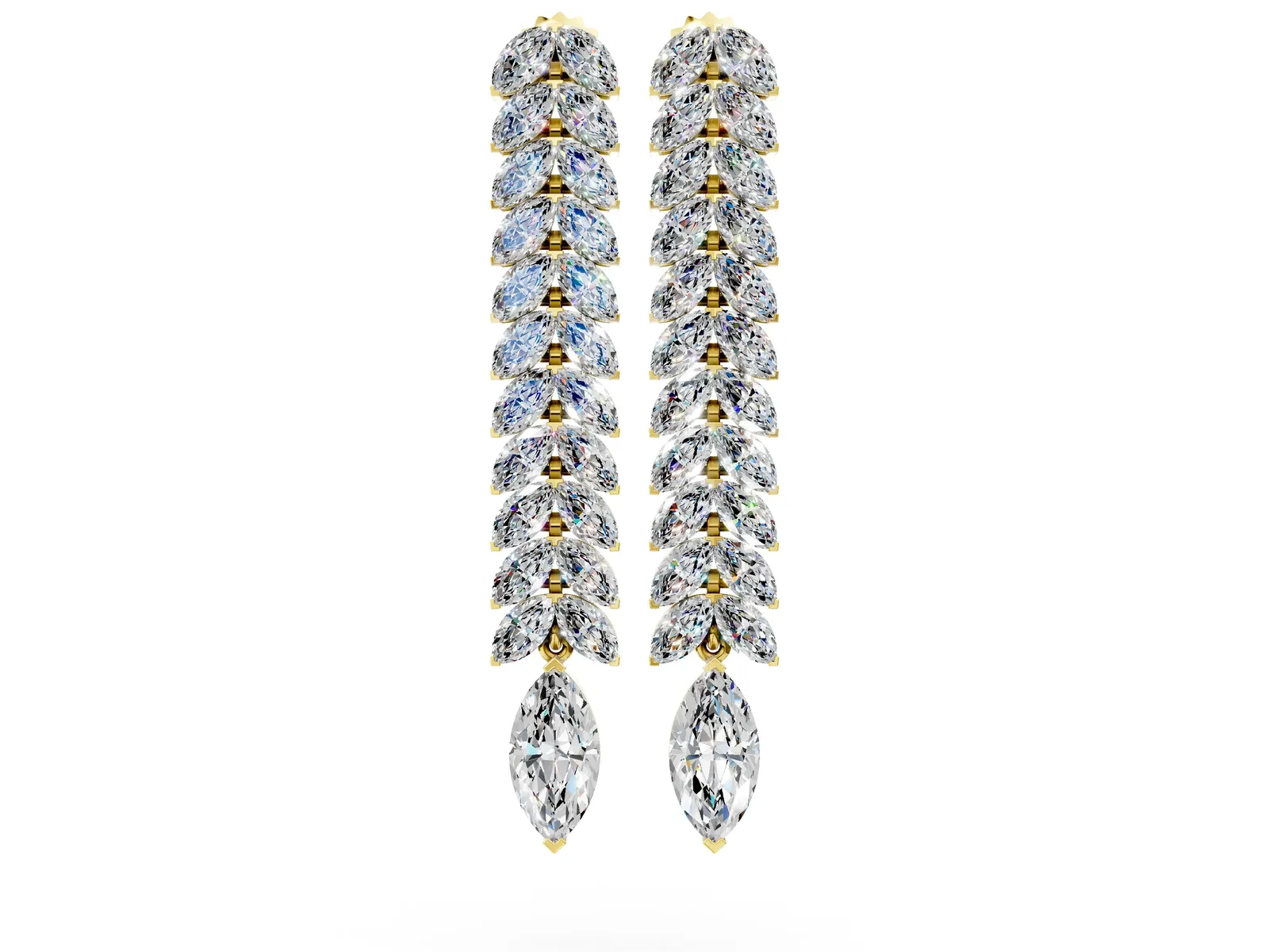 Marquise Diamond Double Row Dangle Earrings Yellow gold