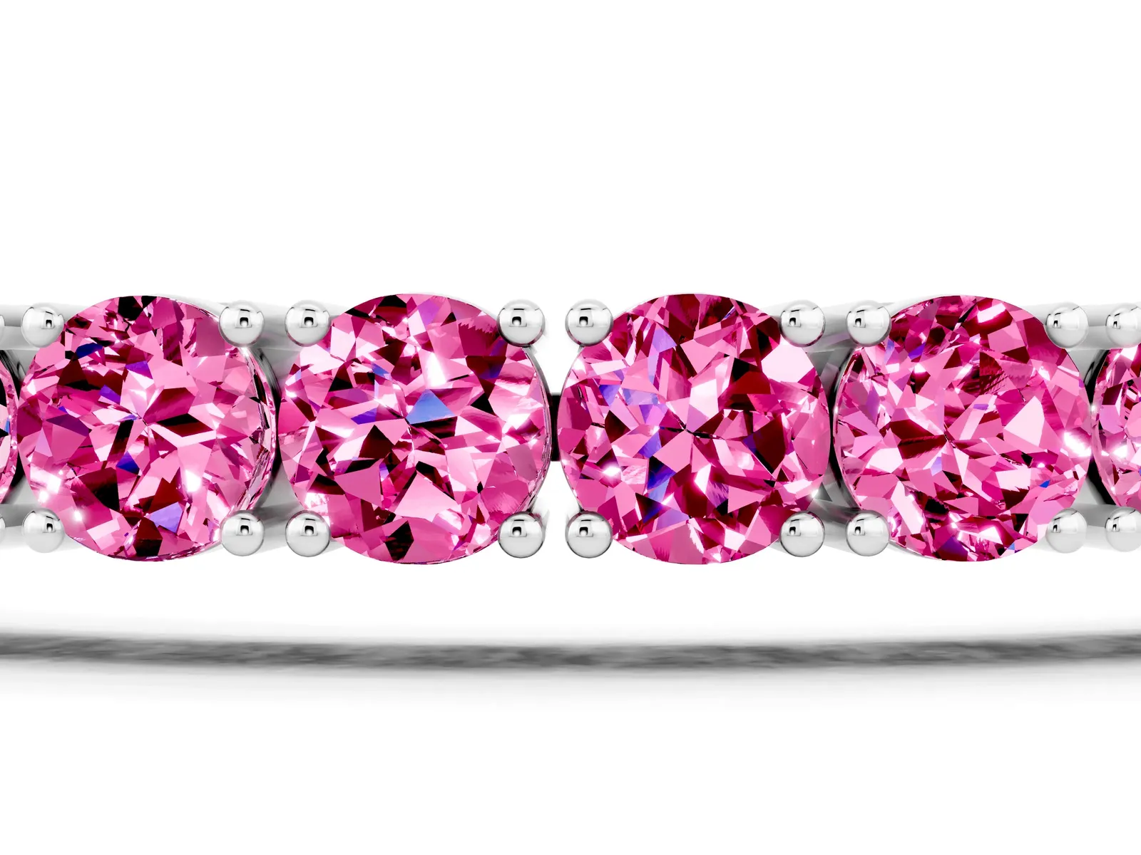Round Brilliant Pink Sapphire Tennis Bracelet with Prong Setting White gold