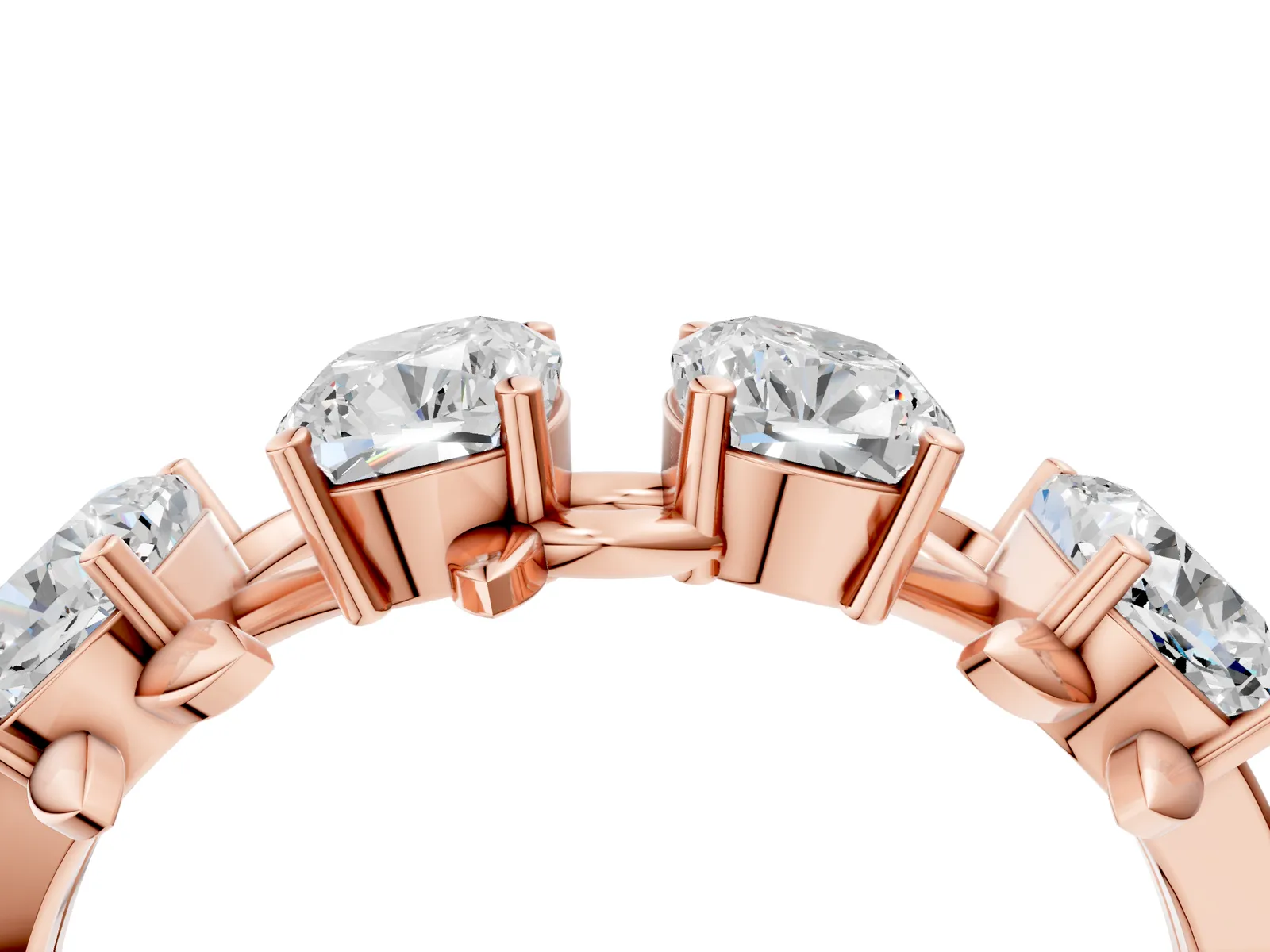 Four-Stone Elongated Cushion Diamond Band with Nature-Inspired Prong Setting Rose gold