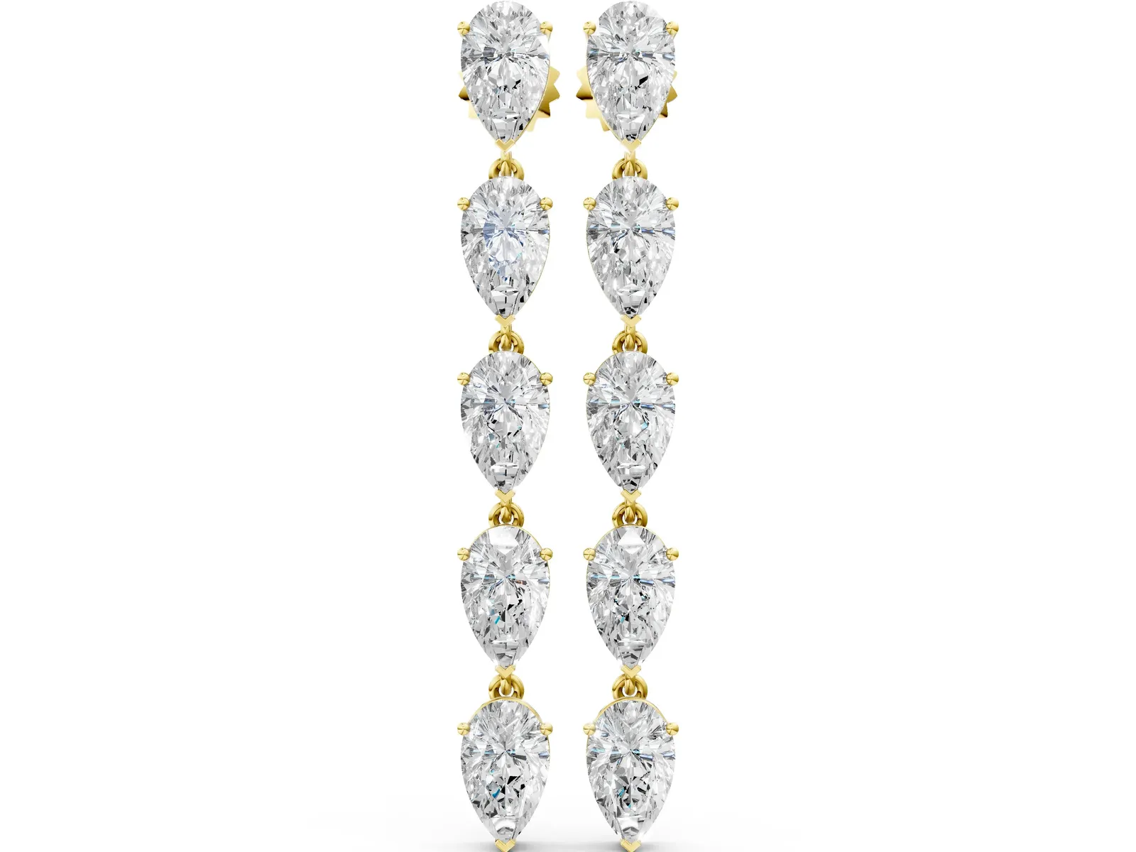 Pear Diamond Dangle Earrings with Pear Diamond Accents Yellow gold