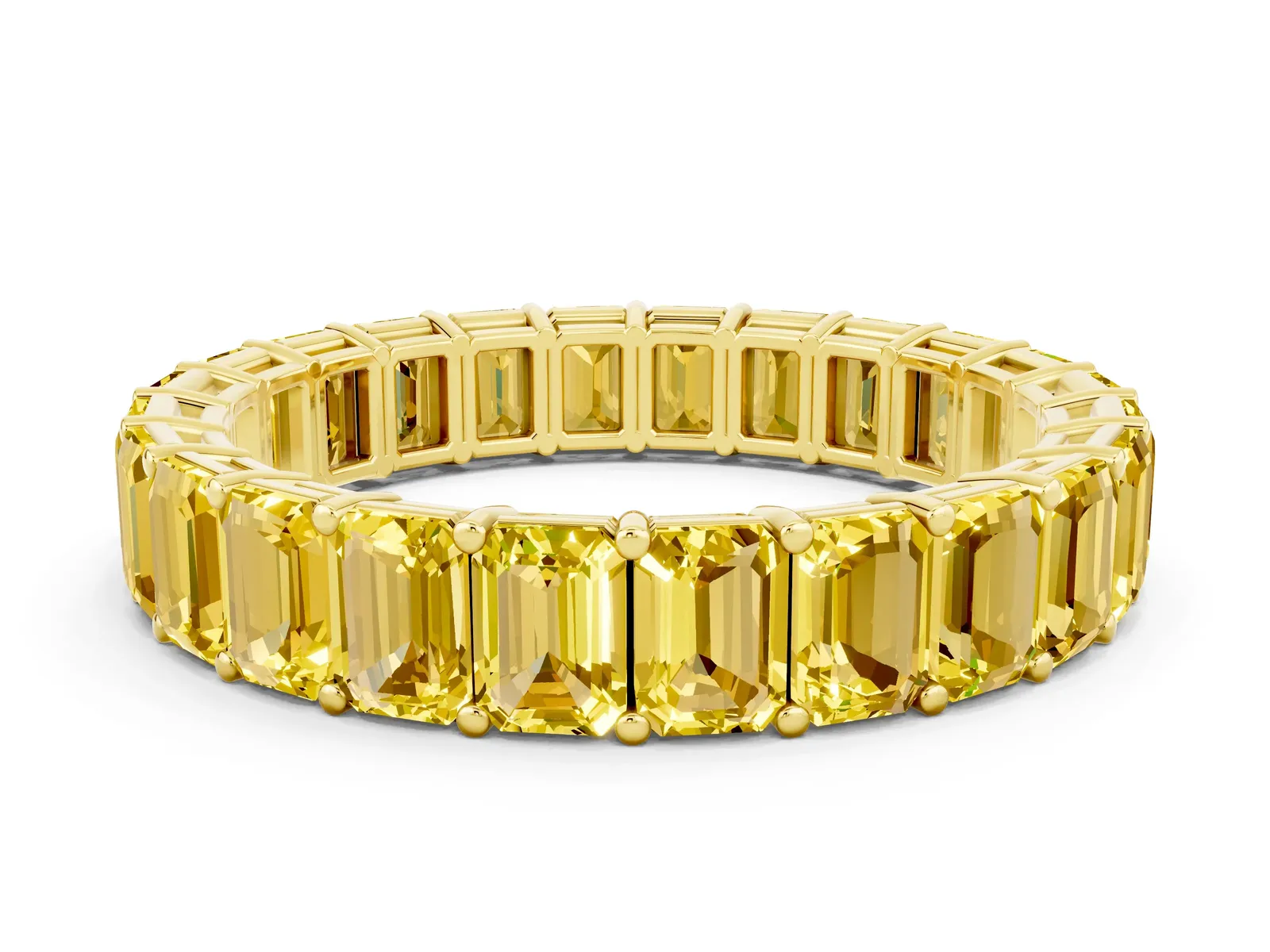 Emerald Cut Yellow Sapphire Eternity Band with Shared Prong Setting Yellow gold