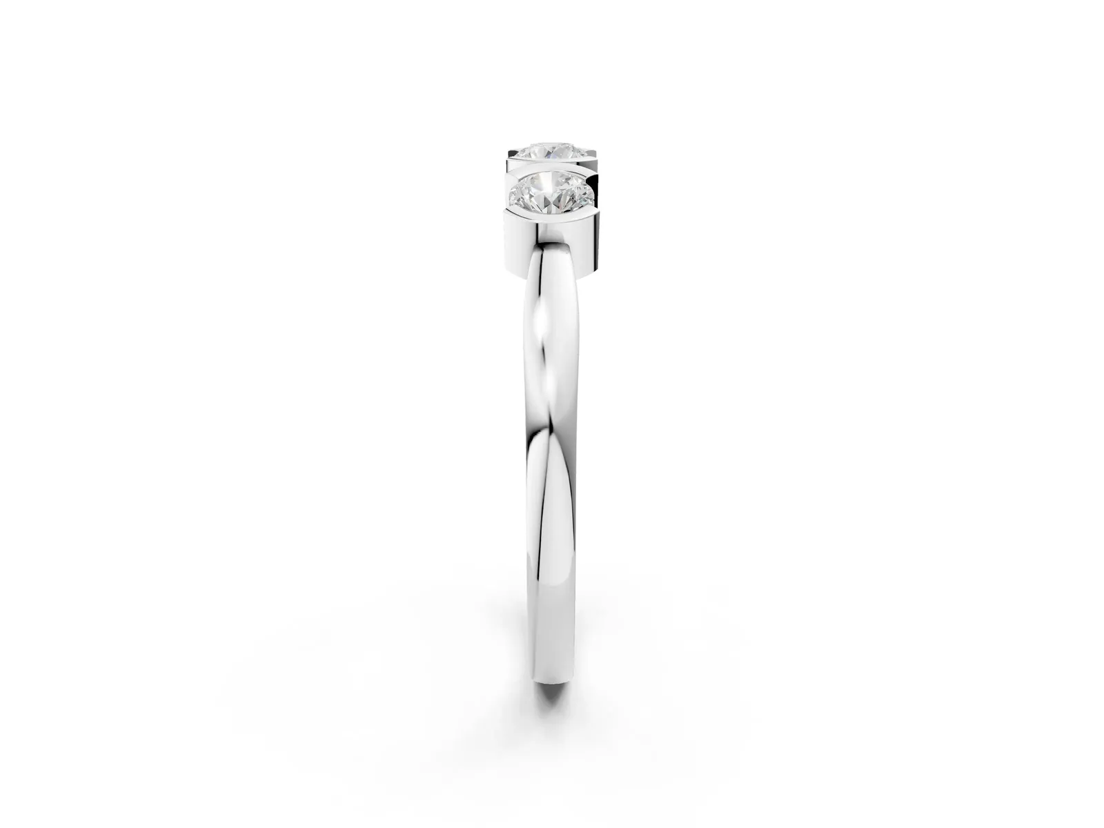 Three-Stone Round Diamond Half Bezel Prong Band Platinum