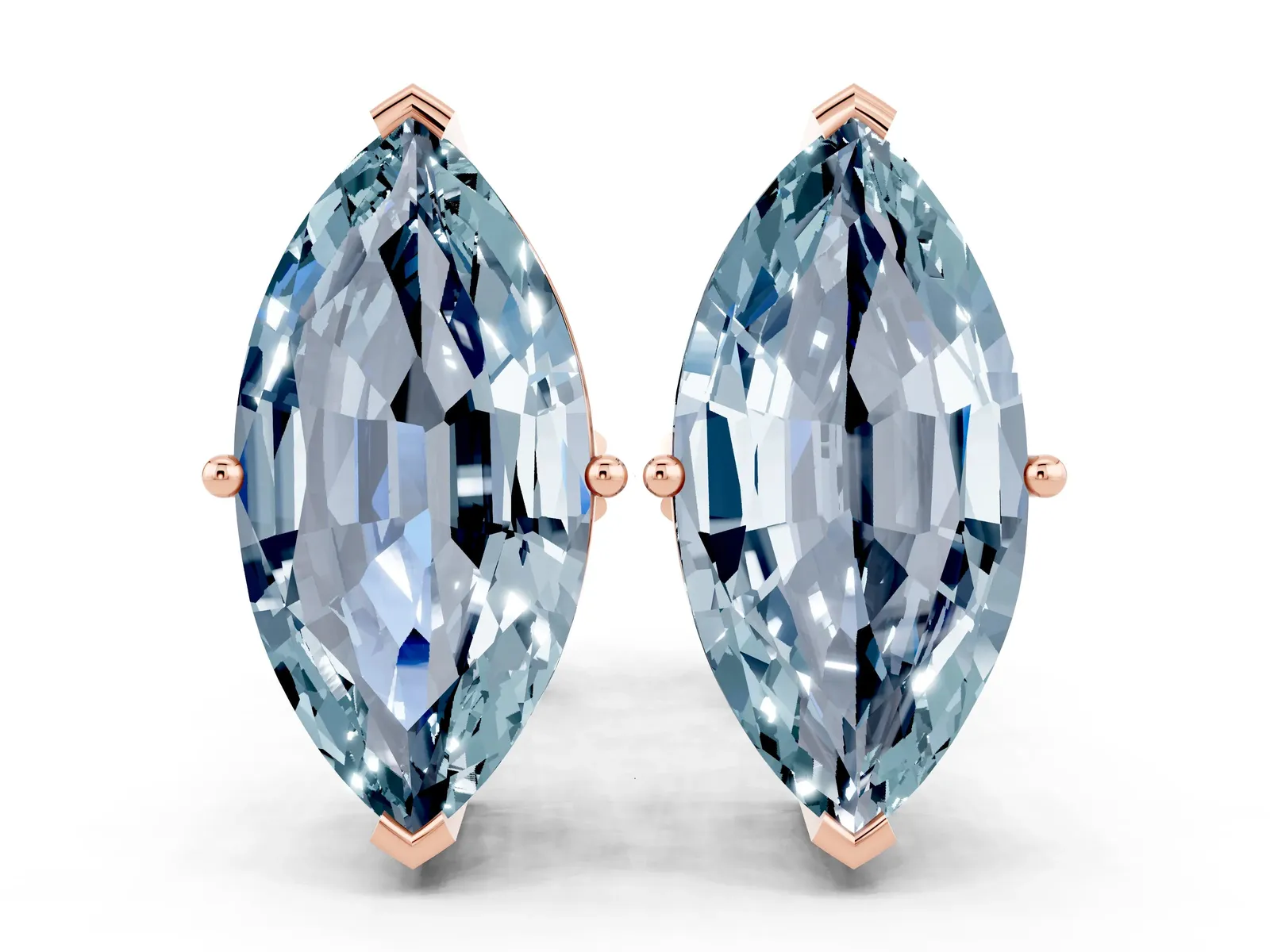 Marquise Cut Aquamarine Stud Earrings Rose gold