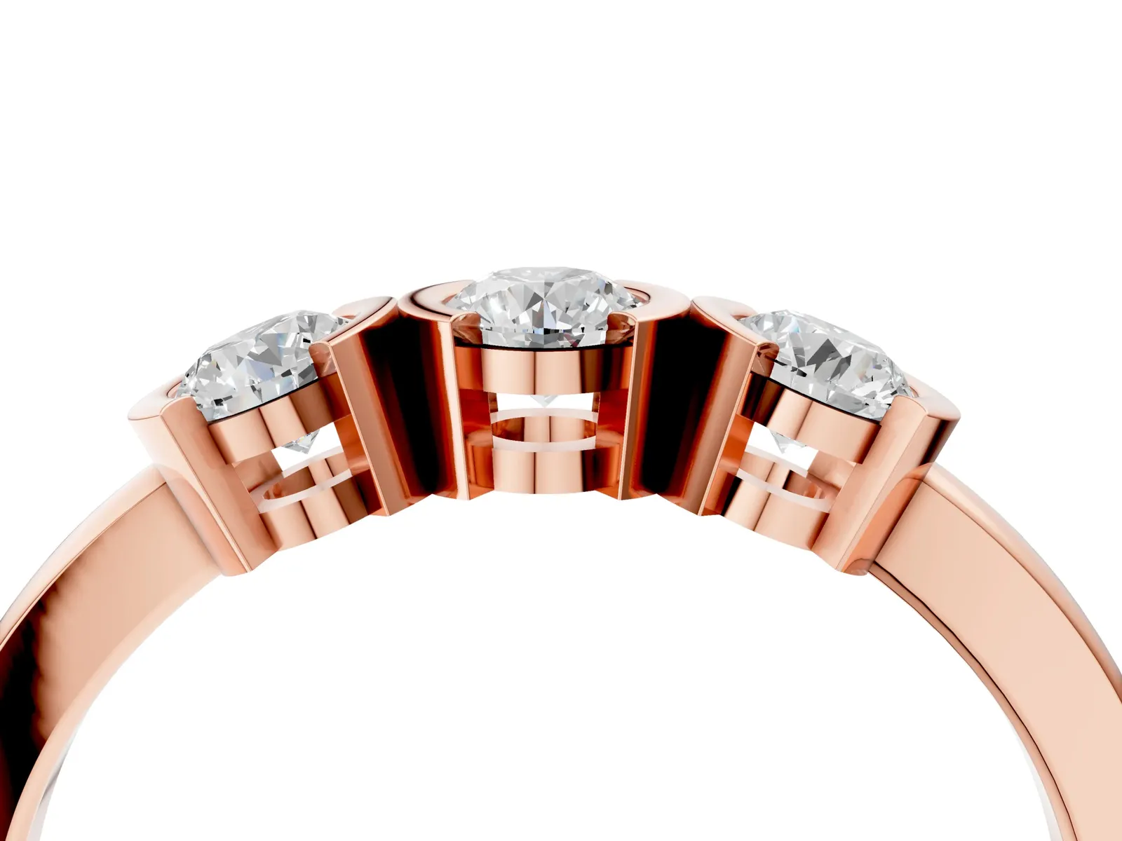 Three-Stone Round Diamond Half Bezel Prong Band Rose gold