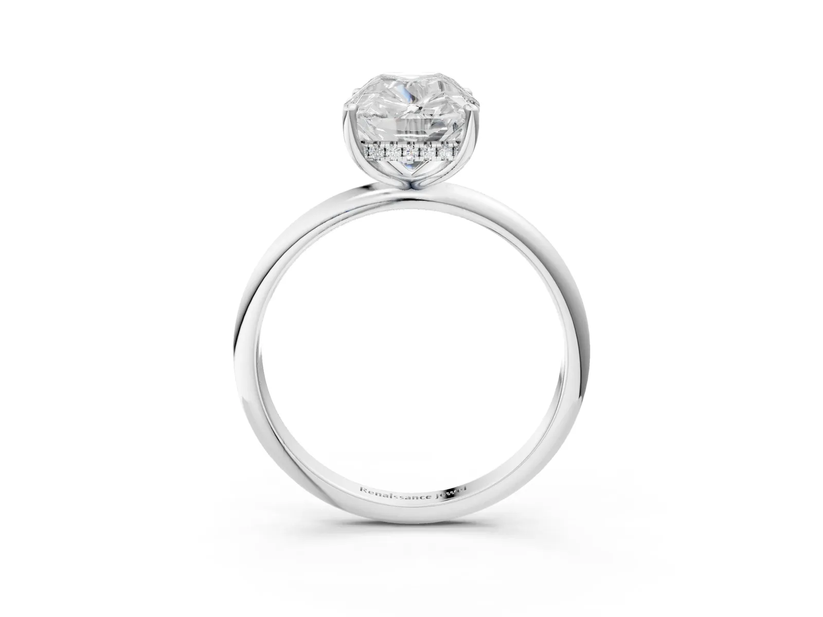 Old Mine Elongated Cushion Diamond Classic Band Four Prong Solitaire Ring White gold