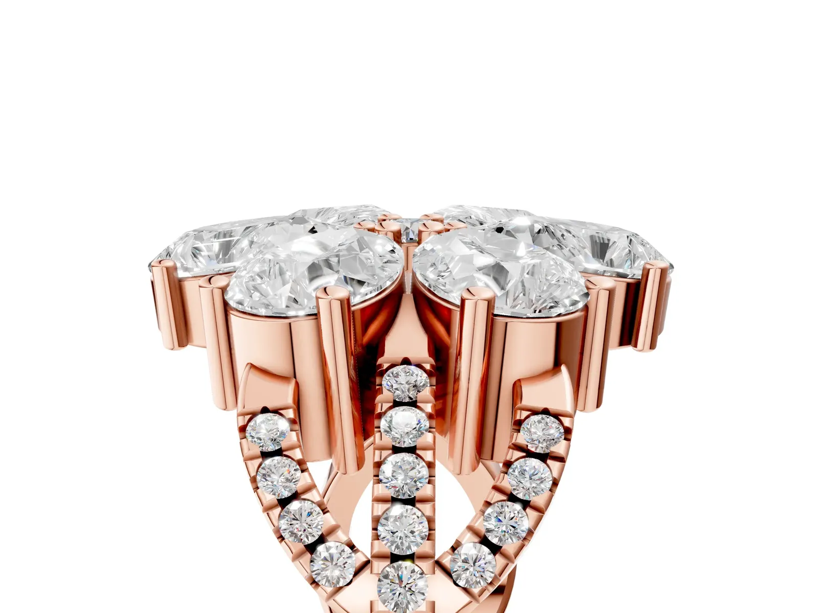 Pear Diamond Floral Ring with Round Diamond Accents Rose gold
