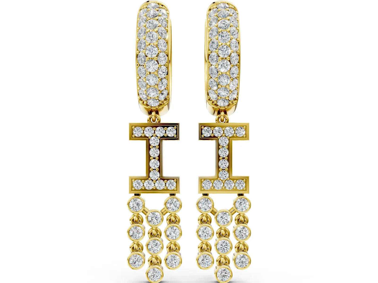 Round Diamond Initial I Huggie Hoop Earrings Yellow gold