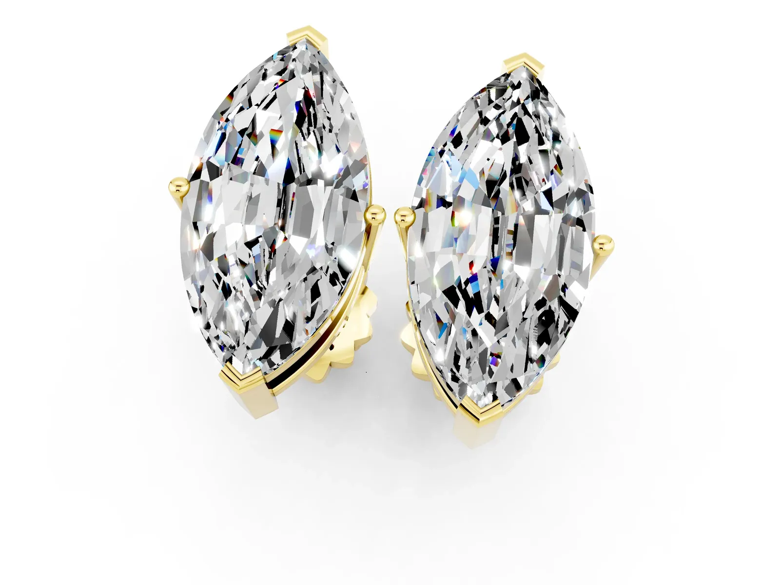 Marquise Cut Moissanite Stud Earrings Yellow gold