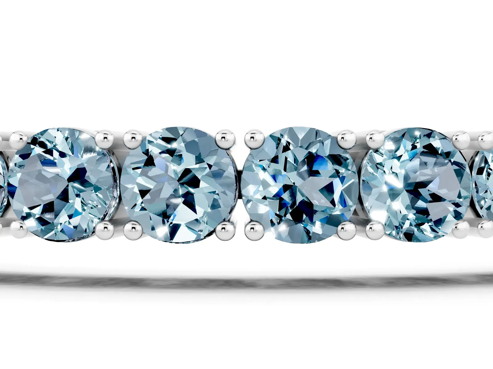 Round Brilliant Aquamarine Tennis Bracelet with Prong Setting White gold