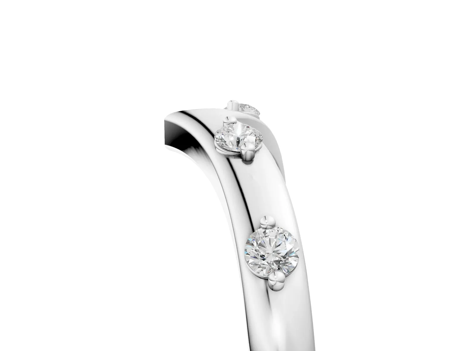 Diamond Chevron Band with Round Stones and Prong Setting Silver