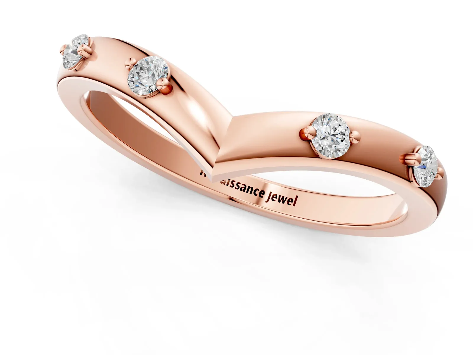 Diamond Chevron Band with Round Stones and Prong Setting Rose gold