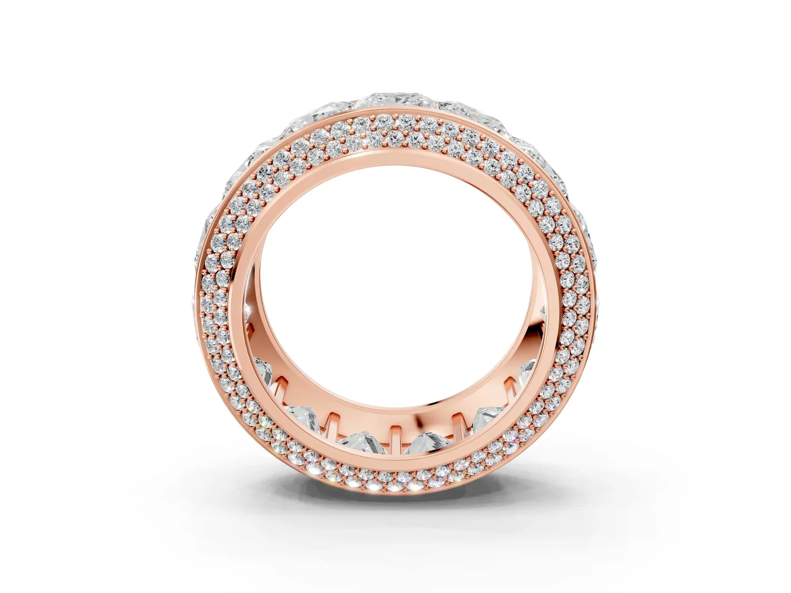 Princess Diamond Pavé Mens Wedding Band with Round Diamond Accents Rose gold