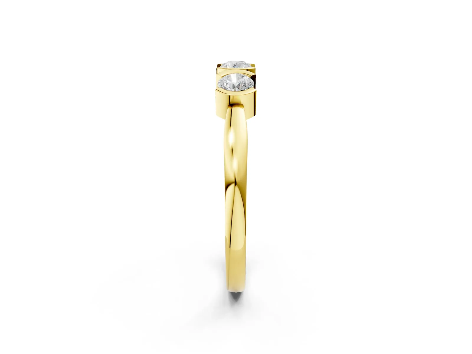 Three-Stone Round Diamond Half Bezel Prong Band Yellow gold