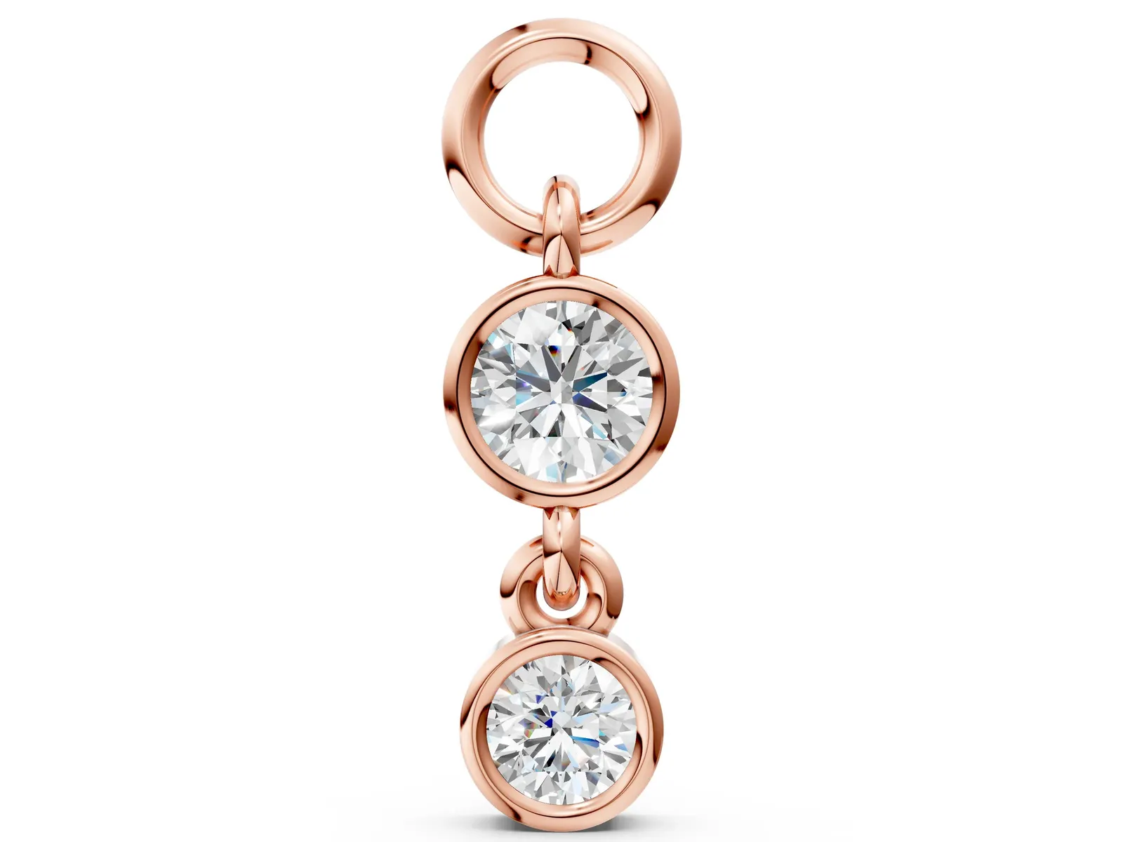 Round Diamond Double Drop Huggie Charm Rose gold