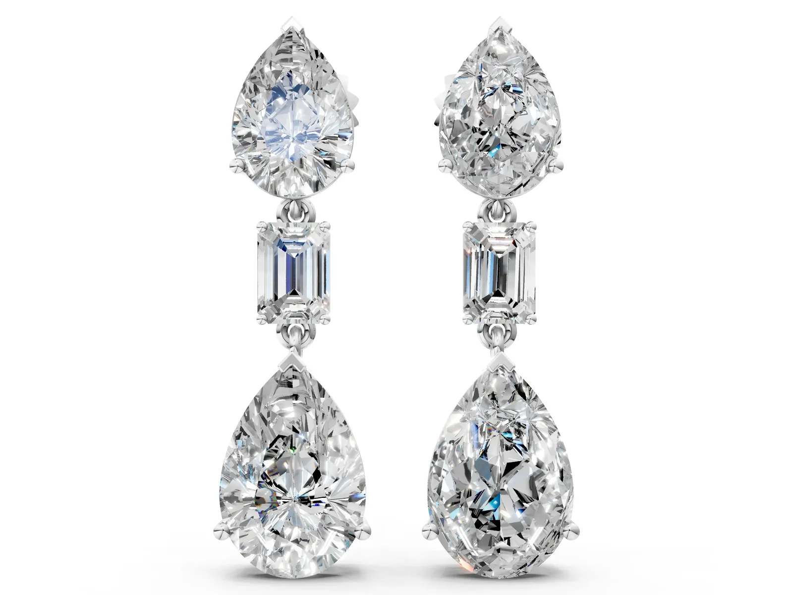 Pear Diamond Drop Earrings with Emerald and Pear Lab Grown Diamond Accents White gold