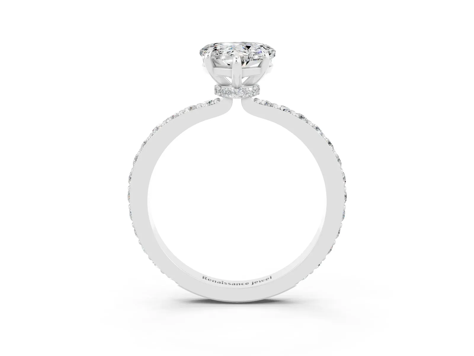 Heart Cut Moissanite Solitaire Engagement Ring with Pavé Band and Four-Prong Setting Platinum