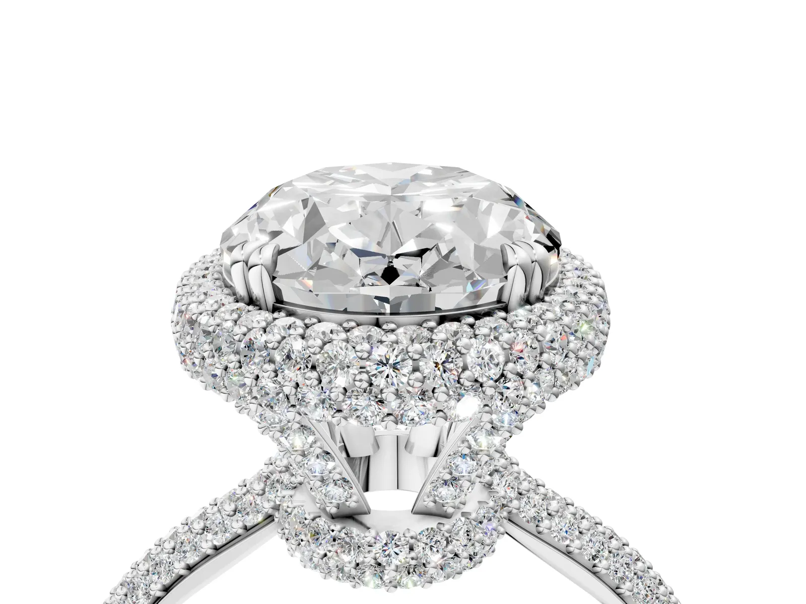 Oval Diamond Halo Ring with Round Diamond Accents Silver