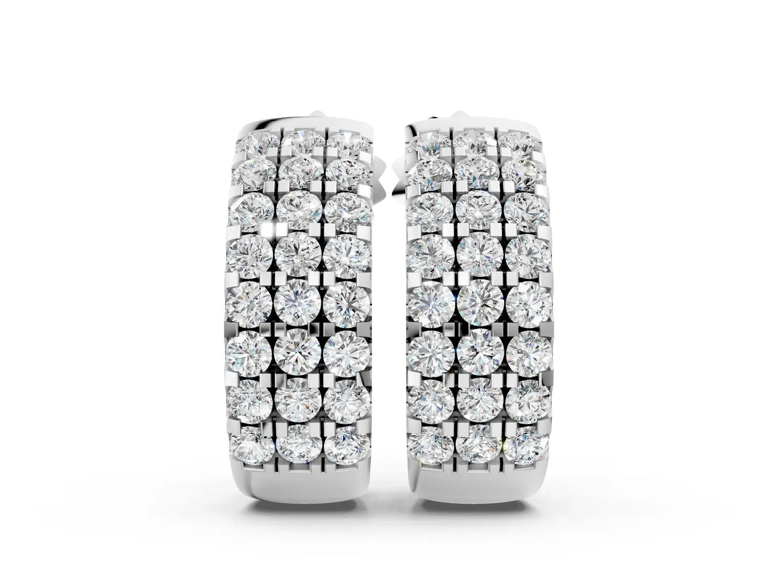 Pavé Round Diamond Hoop Earrings with Four-Prong Setting Silver