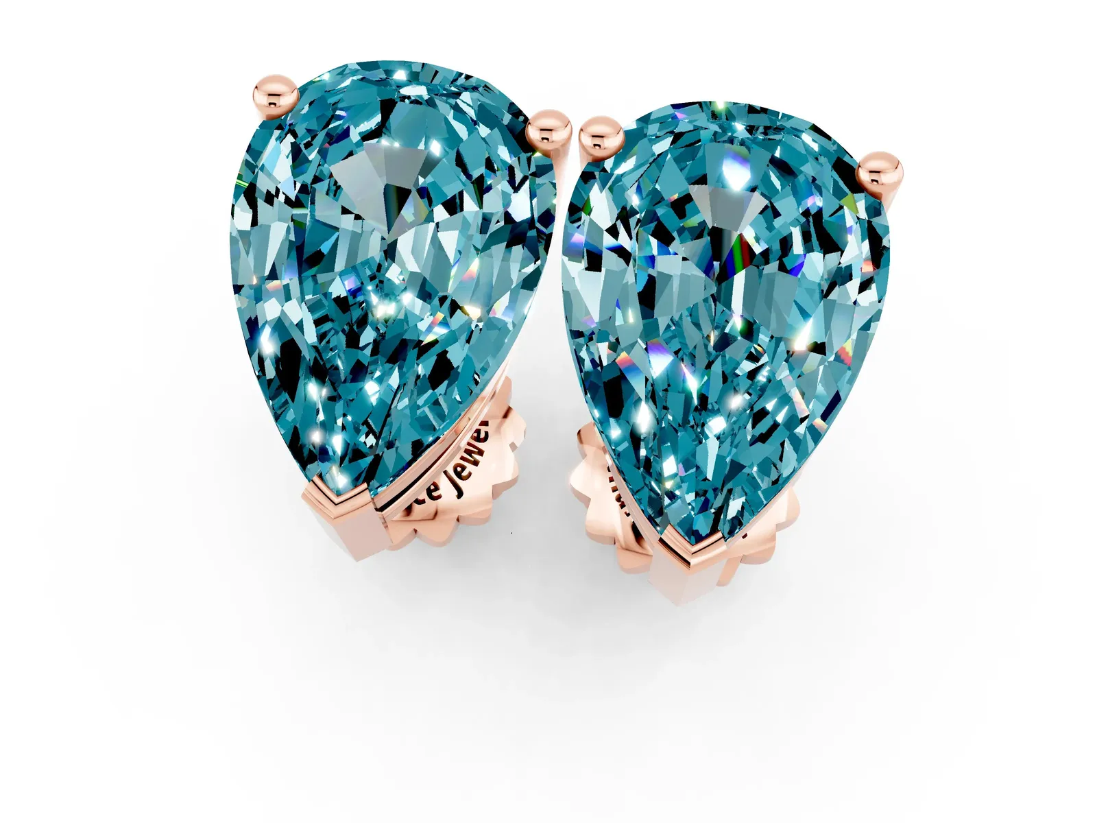 Pear Cut Blue Topaz Stud Earrings Rose gold