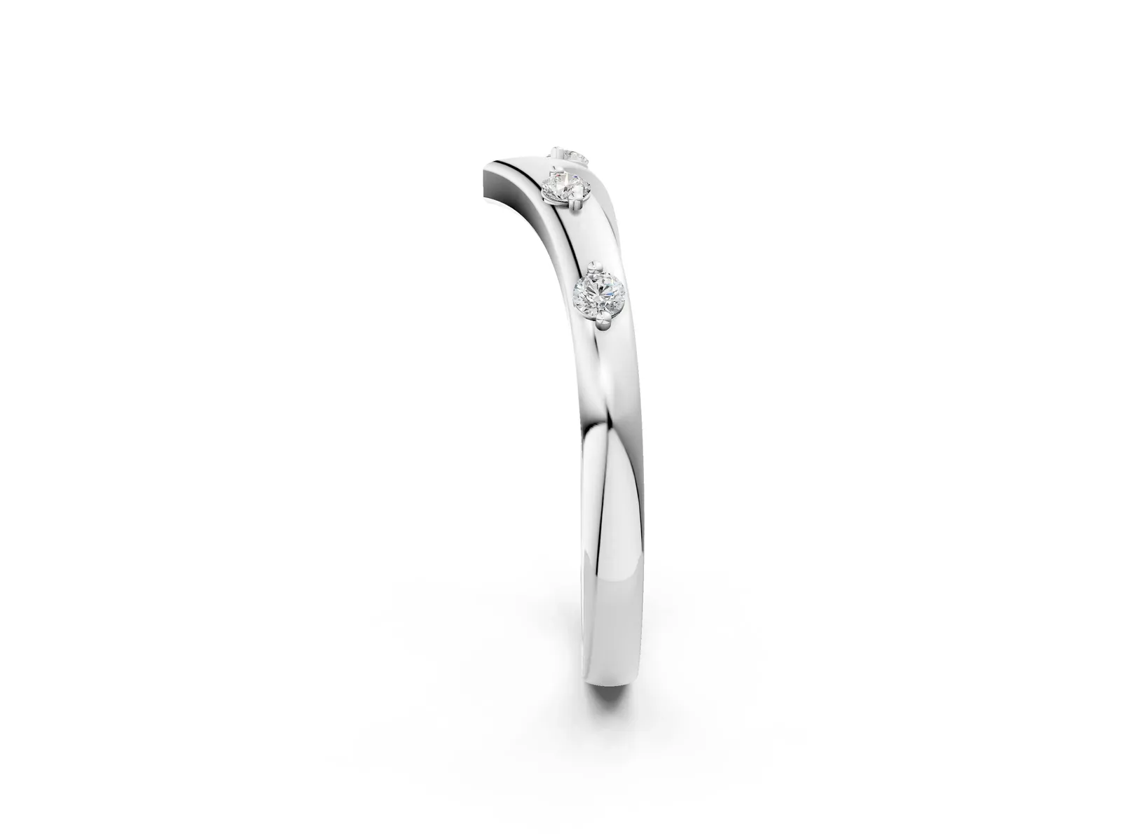 Diamond Chevron Band with Round Stones and Prong Setting Silver