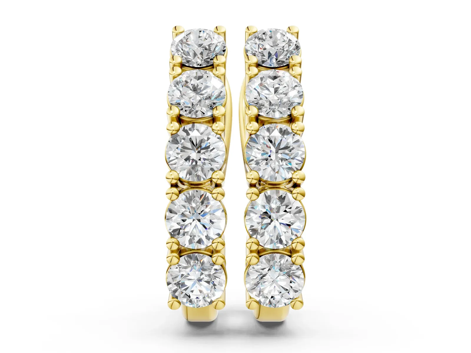 Round Diamond Channel Set Hoop Earrings with Four-Prong Setting Yellow gold