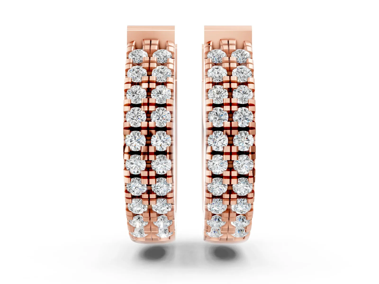 Round Diamond Petite Double Row Huggie Hoop Earrings Rose gold