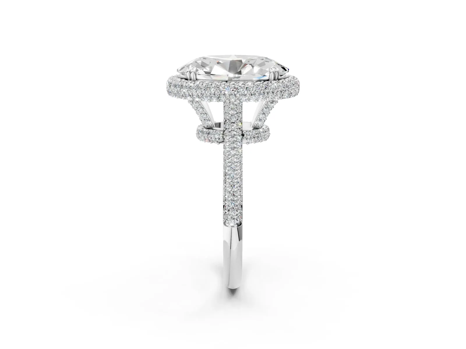 Oval Diamond Halo Ring with Round Diamond Accents Silver
