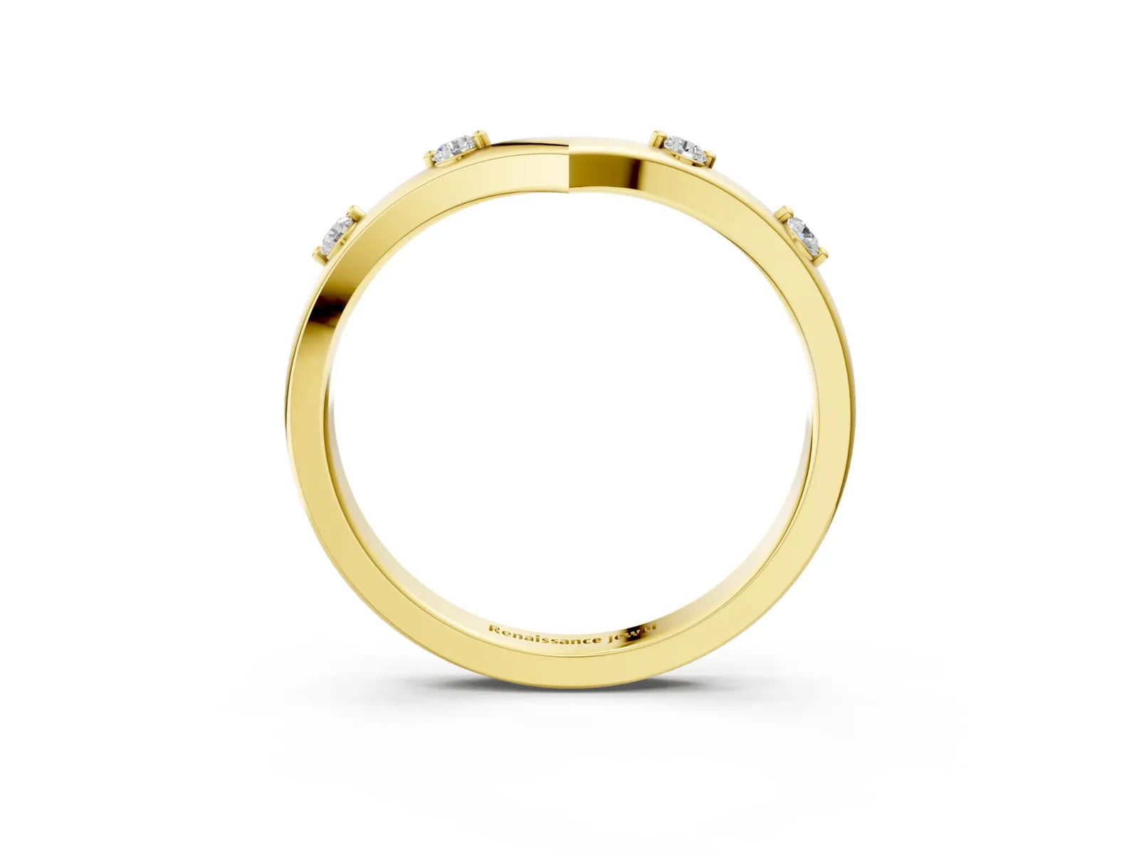 Diamond Chevron Band with Round Stones and Prong Setting Yellow gold