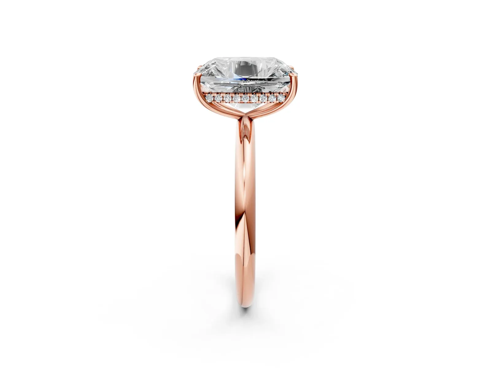 Old Mine Elongated Cushion Diamond Classic Band Four Prong Solitaire Ring Rose gold