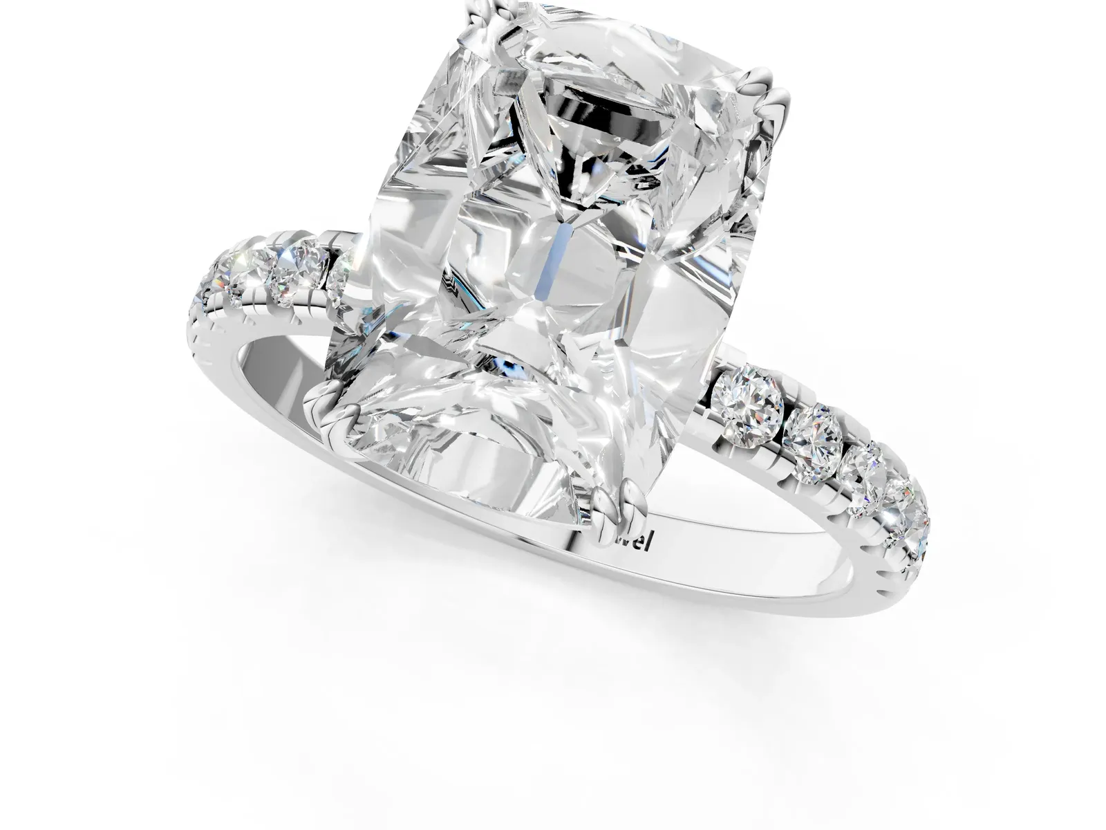 Old Mine Elongated Cushion Diamond Pave Band Ring White gold